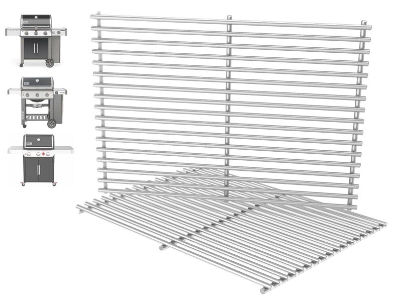 PETKAO 66802 Genesis II GS4 Grill Grates for Weber 3 Burner Genesis 2 GS4 Grill Parts Replacement Weber Genesis II/II LX 300 SER II E310 E315 Accessories 66095 Genesis 300 (2022 YRS) Stainless Steel 18.8''L - Image 1